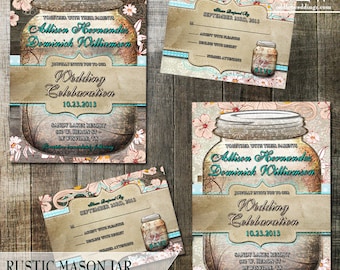 Mason Jar Wedding Invitation - Rustic Wedding – Spring Wedding Invitation – Summer Wedding Invitation – Mason Jar Invitation –Floral Wedding