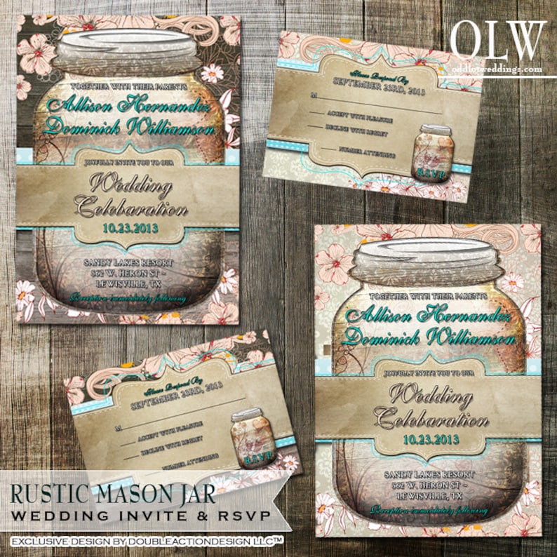 Mason Jar Wedding Invitation Rustic Wedding Spring Wedding Etsy