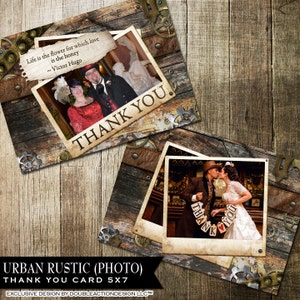 Steampunk Thank You Cards, Printable Thank You Card, Gears & Leather, DIY Thank You Cards, Masculine, Rustic Wood Thank You Printable Card