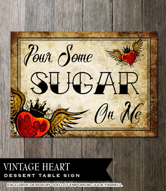 INSTANT DOWNLOAD-Vintage Paper Tattoo Red Winged Heart Wedding Dessert Table Sign - Digital Printable DIY Il_570xn