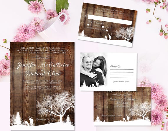 Country Wedding Invitations Set Winter Wedding Invites Rustic