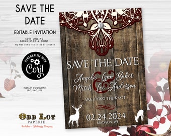 Save the Date Template, Editable Save the Date, Rustic Save the Date, Deer Save the Date, Editable Invitation, Printable Invitation, DIY