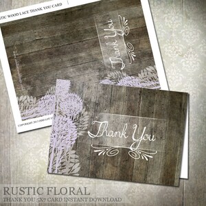 Rustic Wood Thank You Card, Lilac Purple Trees, Digital Printable thank you card, DIY Greeting Card, Wedding Thank You, Blank Thank You