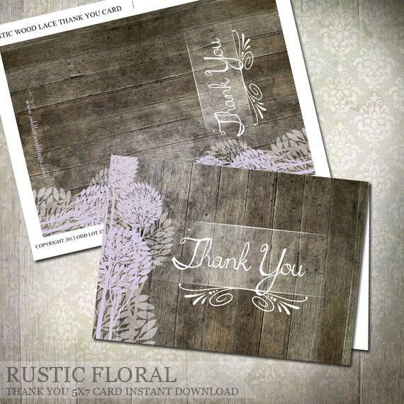 Rustic Wood Thank You Card, Lilac Purple Trees, Digital Printable thank you card, DIY Greeting Card, Wedding Thank You, Blank Thank You Il_570xn