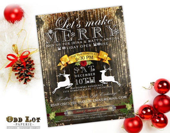 Elegant Christmas Invitation Deer Antler Holiday Party Invite Printable Christmas Invitations Rustic Holiday Party Digital invitation DIY Il_570xn