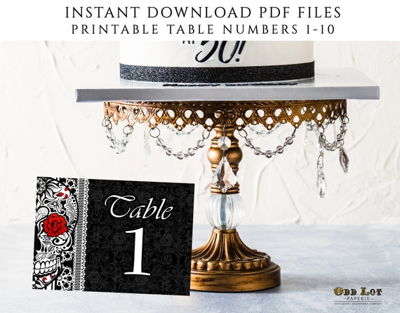 Sugar Skull Table Numbers, Wedding Table Numbers 1-10, DIY Printable 5x7 Table Numbers for Gothic offbeat Wedding Calaveras Day of the Dead Il_570xn