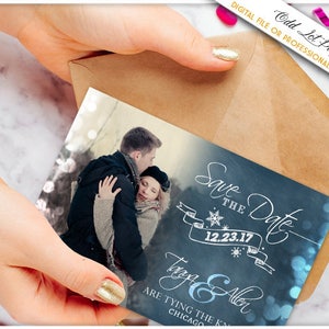 Winter Save the Date Winter Lichter Save the Date Schneeflocke Hochzeit Druckbare digitale Datei oder gedruckte 4x6 Postkarte Winter Wonderland rustikal
