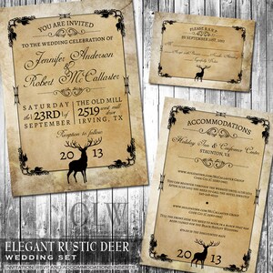 Suite d’invitation de mariage rustique | Cerf, bois, chute, chasseur | Invitation numérique, RSVP et hébergement Inserts papier kraft | Invitation DIY