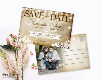 Printable Rustic Save the Date Postcard, Vintage Save the date, Floral Postcard with Photo, Printable Postcard, DIY Save the date trendy