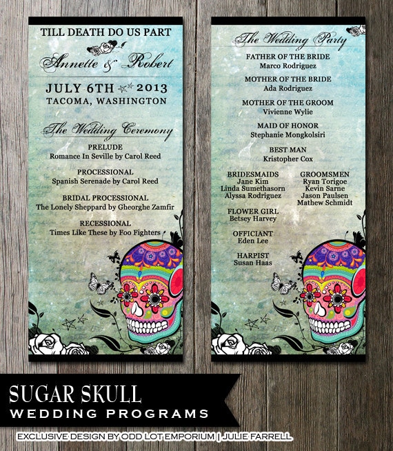 Skull Wedding Program - Double Sided- Digital Printables. Dia De Los Muertes Sugar Skull Wedding Programs Il_570xn