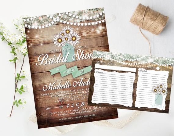 Rustic Bridal Shower Invitation Daisy Bouquet In Mason Jar Wedding