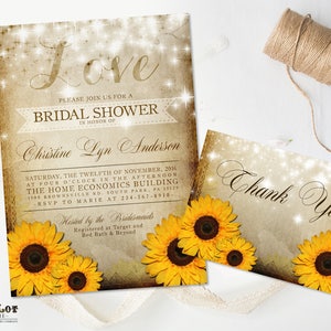 Rustic Sunflower Bridal Shower Invitation Yellow Sunflower Invitation Summer Wedding Fall Wedding DIY Printable Sunflower Wedding Set image 1