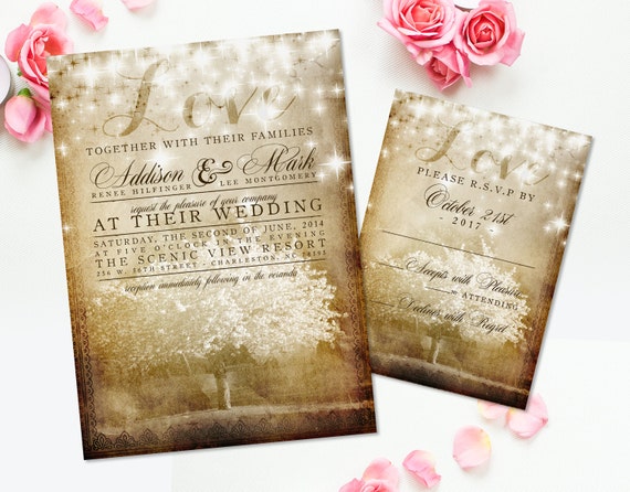 Cherry Blossom Wedding Invitations Rustic Wedding Invite Suite Etsy
