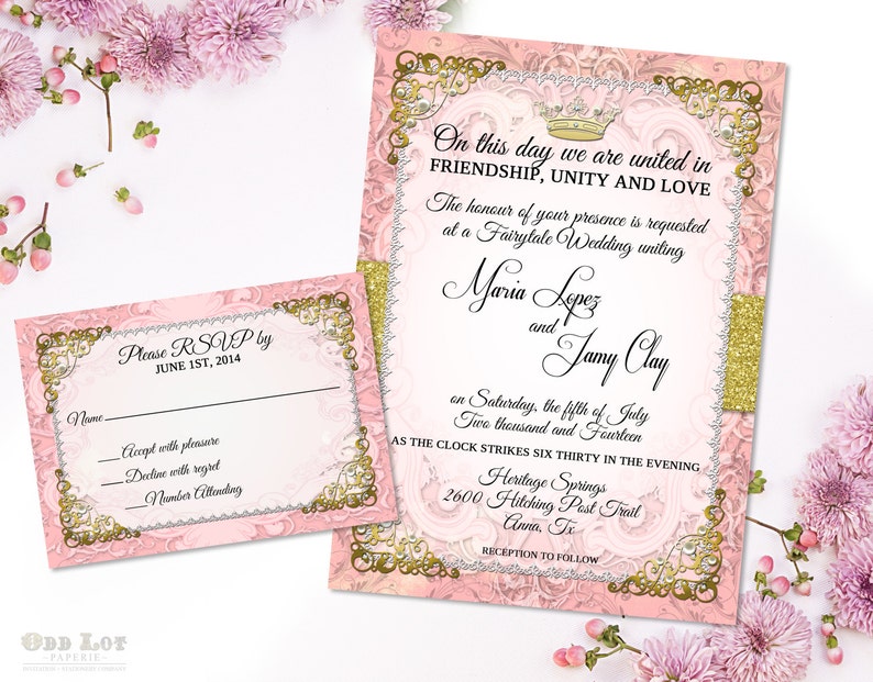 Fairytale Wedding Invitation Set Blush And Gold Romantic Etsy