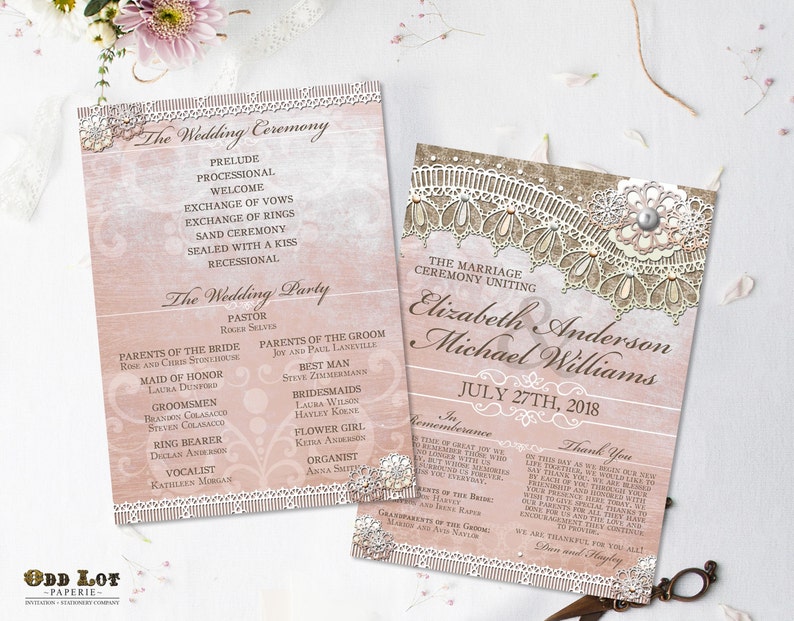 Rustic Lace Wedding Invitation Pink Lace Wedding Suite Printable Wedding Invite Suite Country Rustic Cottage Chic Wedding Invites DIY Print image 4