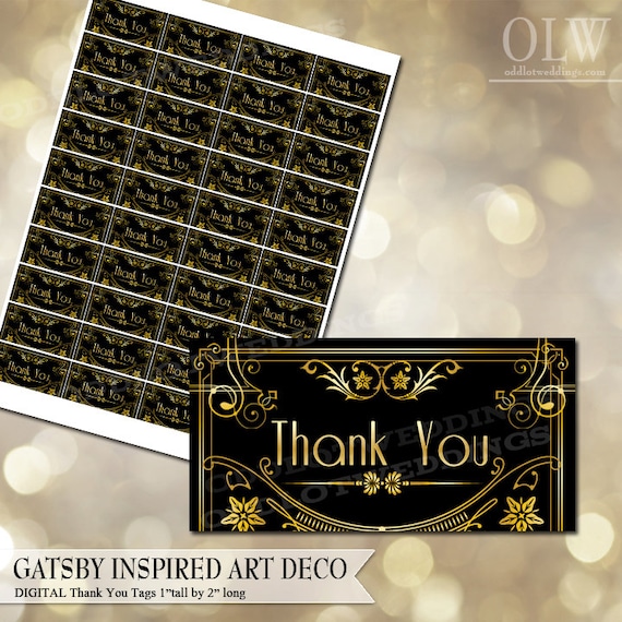 Gatsby-Inspired Art Deco Thank You Label DIY Avery Labels for Printing Yourself Gold and Black Printable Thank You Label Digital File 1920's Il_570xn