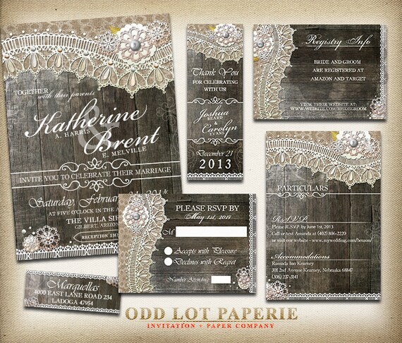 Rustic Lace Wedding Invitation package, Rustic Wedding, Country Wedding, Digital Invitation, Country Rustic Stationery, DIY printable Il_570xn