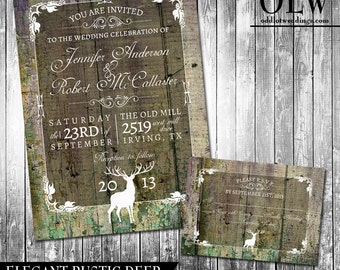 Rustic Wedding Invitation Suite - Deer, Wood, Fall, Hunter- Digital Invitation, RSVP card