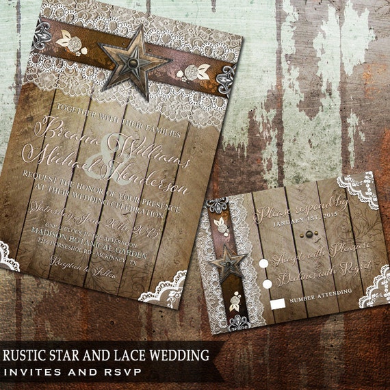 Rustic Wedding Invitation Country Wedding Rustic Lace Invite Metal Star Texas Star Invite DIY Printable Rustic Wedding Invitation Set Il_570xn