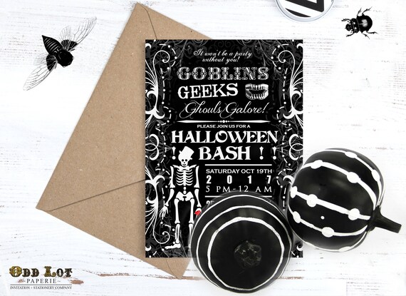 Spooky Skeleton Halloween Party Invitation Printable, Goblins and Geeks Adult Party Invite, Costume Party Halloween Bash Invites DIY Party Il_570xn