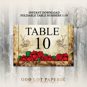 Rose Printable Table Number Folded Cards, DIY Table Number Card ...