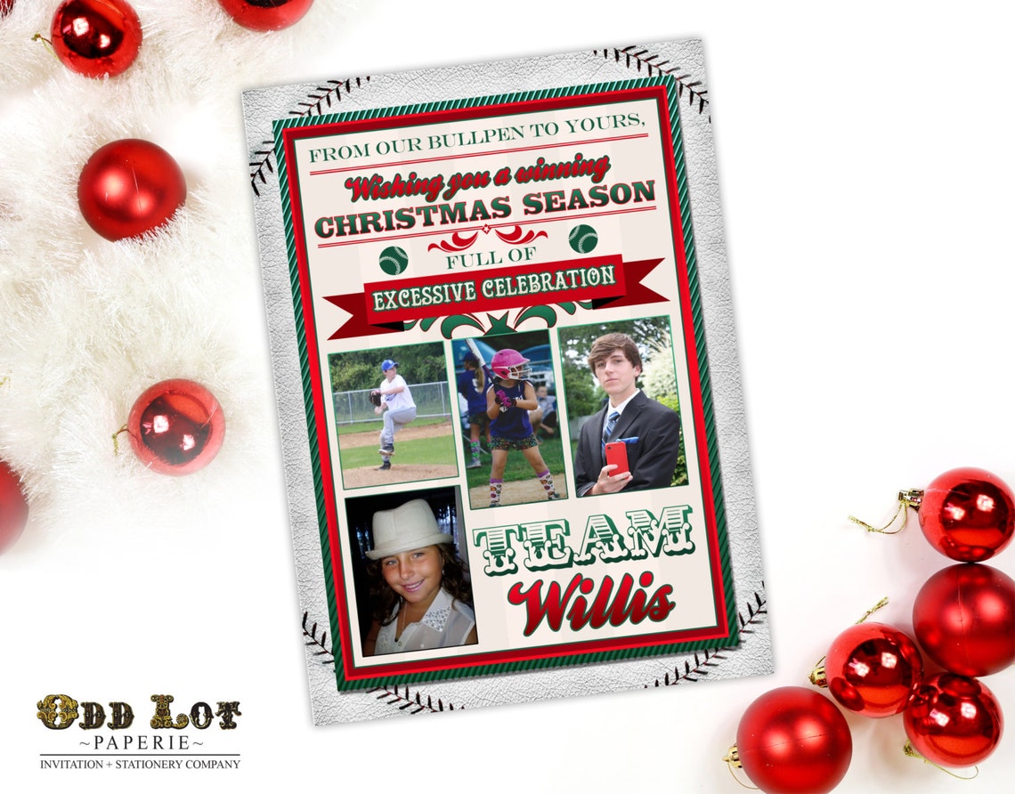 Baseball Christmas Cards Sports Themed Christmas Cards Etsy
