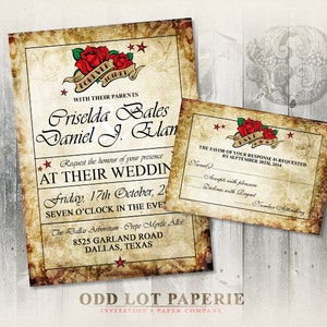 Rose Tattoo Wedding Invitation & RSVP: Rockabilly Style (Digital Printable)