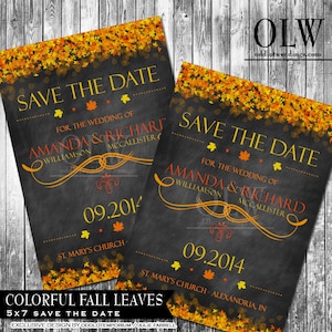 Fall Leaves Save the Date Invitation Chalkboard Save the Date Invite Printable wedding save the date card Autumn Wedding announcement