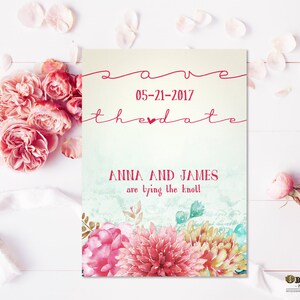 Boho Floral Save the Date Einladung Boho Save the Date Rustic Wedding DIY Digital Wedding Printable Save the Date Cards Watercolor Flowers