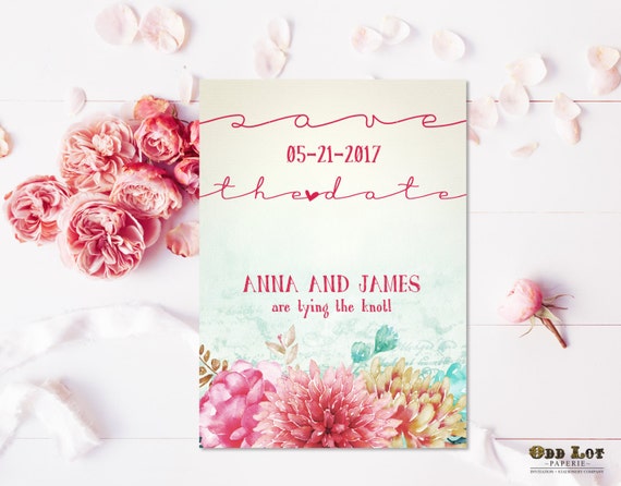 Boho Floral Save the Date Invitation Boho Save the Date Rustic Wedding DIY Digital Wedding Printable Save the Date Cards Watercolor Flowers Il_570xn
