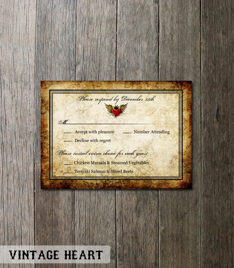 Vintage Wedding Invitation Wedding Printable Stationery Tattoo Winged Heart Wedding Invitation Heart Invitation DIY Wedding Invitation