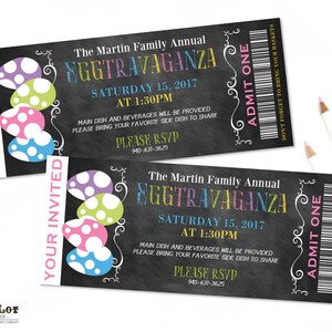 Easter Egg Invitation Egg Hunt Ticket Invitation, Rustic Invite, Chalkboard and Pastel Eggtravaganze DIY Printable Ticket Invitation Easter