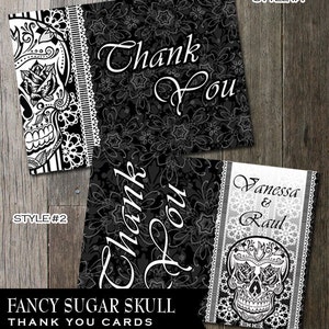 Printable Thank You Card Template, DIY Black And White Fancy Sugar Skull Day of the Dead, Dia De Los Muertos, Choose a layout, Wedding DIY