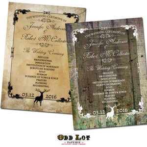 Rustic Deer Wedding Program, Deer, Wood, Fall, Hunter, Wedding Printable, Kraft Paper, DIY Printable Rustic Wedding Program, Deer Wedding