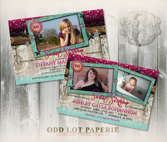 Rustic Sweet 16 Birthday Invitation, Sweet Sixteen Printable Invitation, Party Printable, Teen Birthday Invite, DIY Invitation, Photo Invite Il_570xn