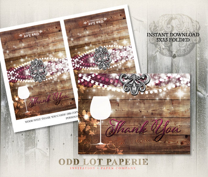 Wine Thank You Greeting Card DIY Printable Thank You Rustic - Etsy