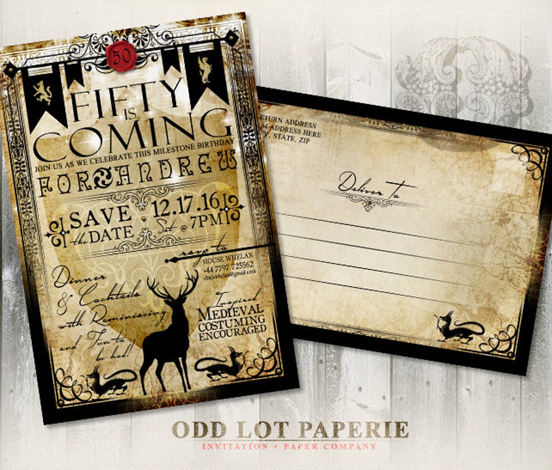 Medieval Inspired Birthday Party Printable Save the Date Postcard DIY ...