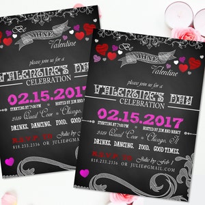 Rustieke Valentines Day uitnodiging schoolbord Valentine's dag nodigen rustieke uitnodiging Valentine dag kaarten partij afdrukbare DIY nodigt harten