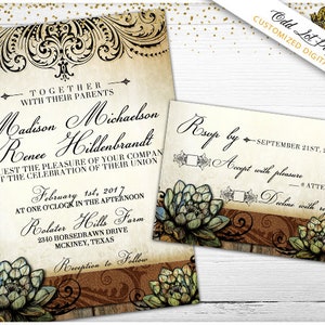 Rustic Succulent Wedding Invitation and RSVP Succulent Wedding Printable Invites Perfect for the spring or summer outdoor wedding image 2