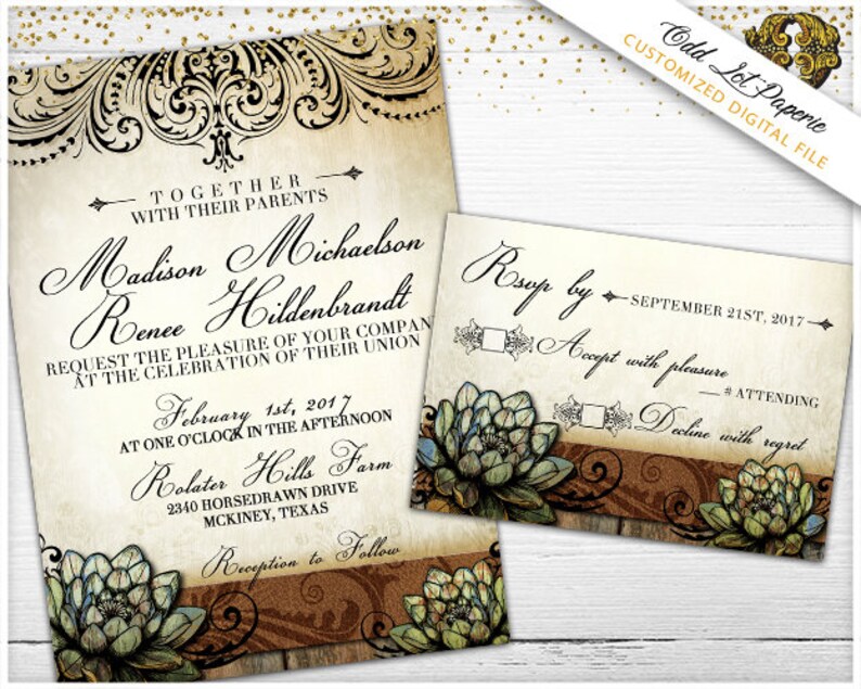 Rustic Succulent Wedding Invitation and RSVP Succulent Wedding Printable Invites Perfect for the spring or summer outdoor wedding image 2