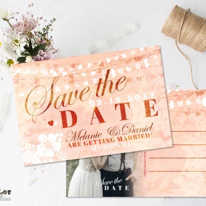 Coeur enregistrer la Date pêche rose aquarelle faire-part mariage Fleurs fantaisistes avec la Saint-Valentin coeurs Boho Photo enregistrer les Dates de bricolage