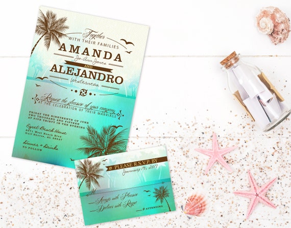 Beach Wedding Invitations Tropical Wedding Invite