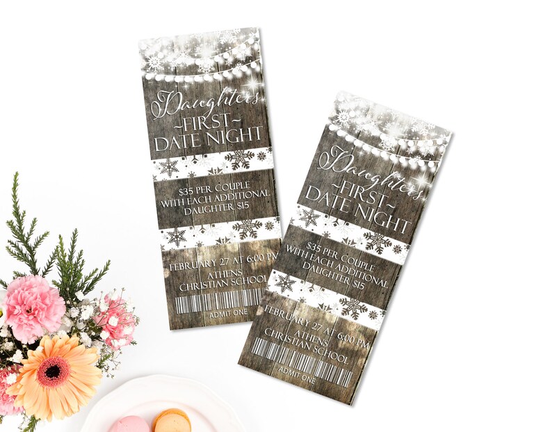 Ticket Invitation, Rustic Winter Invite, Winter Wonderland Lights and snowflakes, Daddy daughter Dance Ticket, , Entry Ticket, Party Ticket image 4