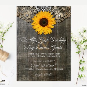 Sunflower Wedding Invitation Set Rustic Sunflower Country Wedding Invites Wood Grain Background Rustic Wedding Rustic Chic Printable Invite image 3