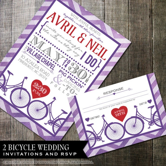 Hipster Wedding Invitation, Bicycle Wedding Invitation, DIY Printable Wedding Invite, Bicycles, Hearts and Chevron Pattern, Modern Invite Il_570xn
