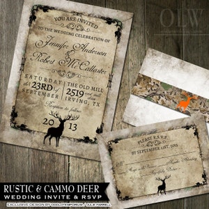 Rustic Distressed Camo Tree Wedding Invitation Suite wth Deer  Rustic Wedding Invitation DIY Printable Invitation Rustic Wedding Cards