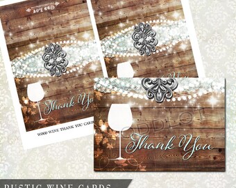 Rustic Wine Thank You Greeting Card , DIY Printable Thank You, Twinkling Lights, Rustic Wood, Vineyard Thank You Card Instant Download