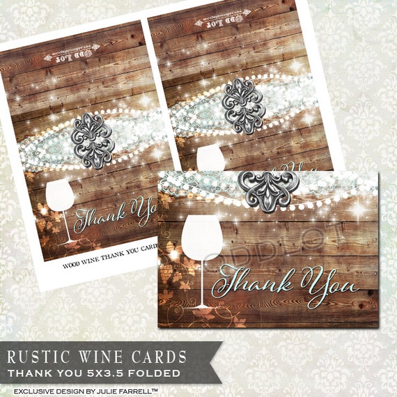 Rustic Wine Thank You Greeting Card , DIY Printable Thank You, Twinkling Lights, Rustic Wood, Vineyard Thank You Card Instant Download Il_570xn