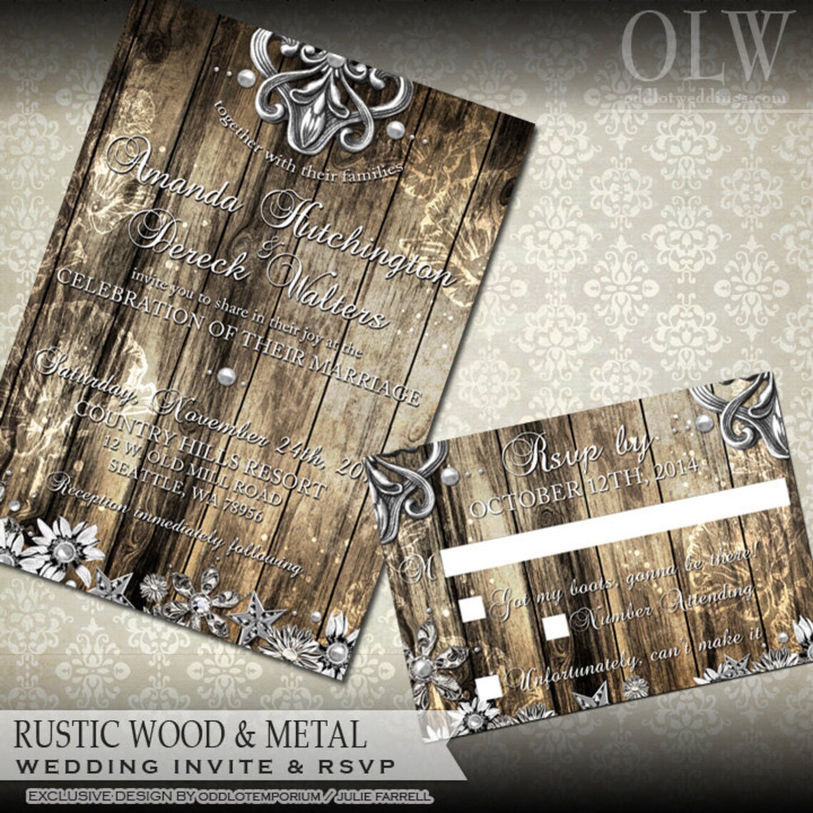 Rustic Wedding Invitation and Rsvp Card Rustic Wedding Etsy