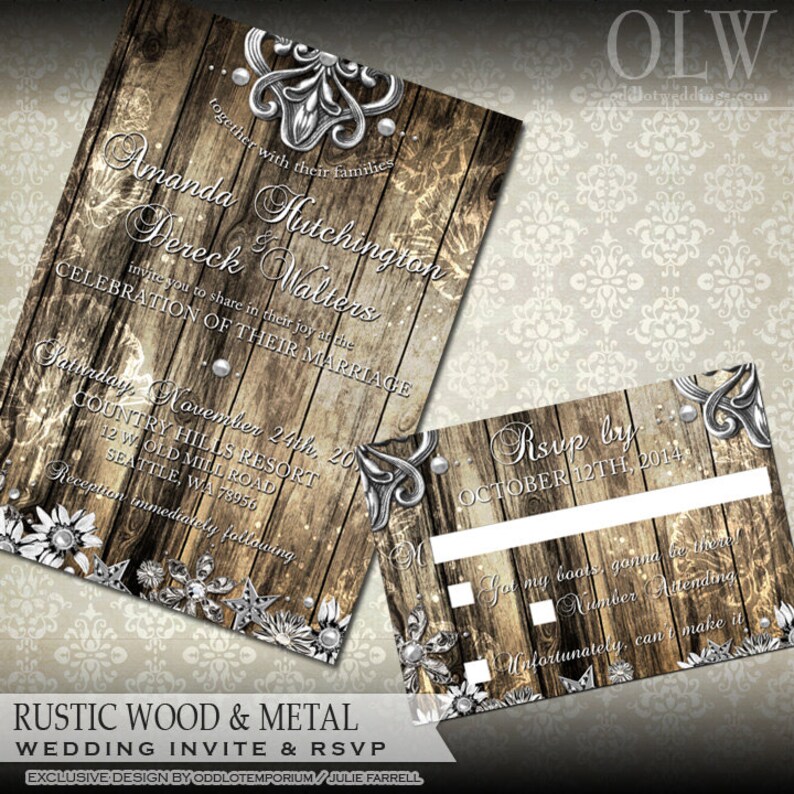 Rustic Wedding Invitation and Rsvp Card Rustic Wedding Etsy